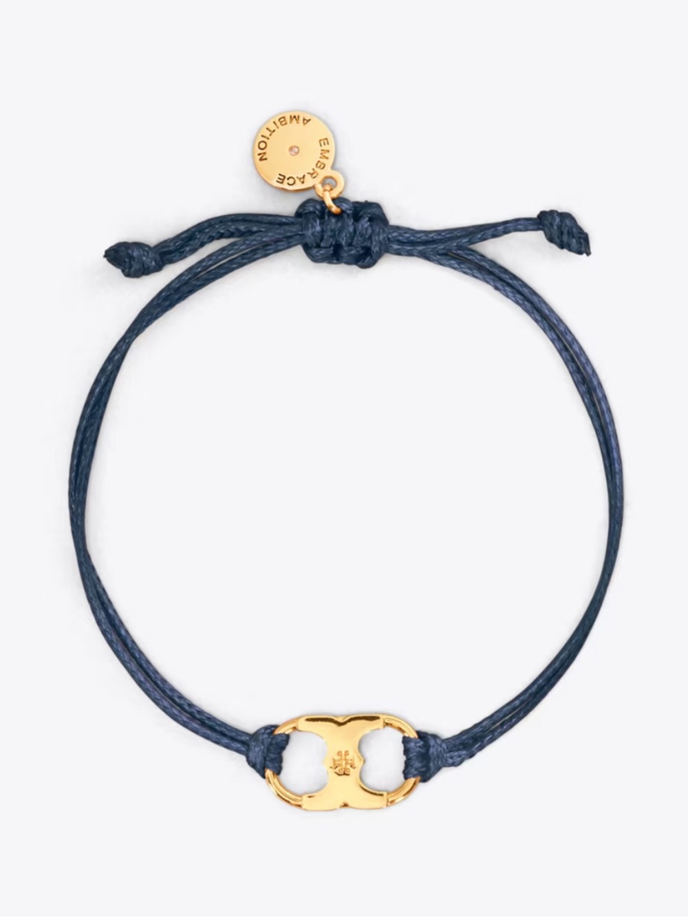 NEW Tory Burch Blue Gold Silk Embrace Ambition Logo Bracelet